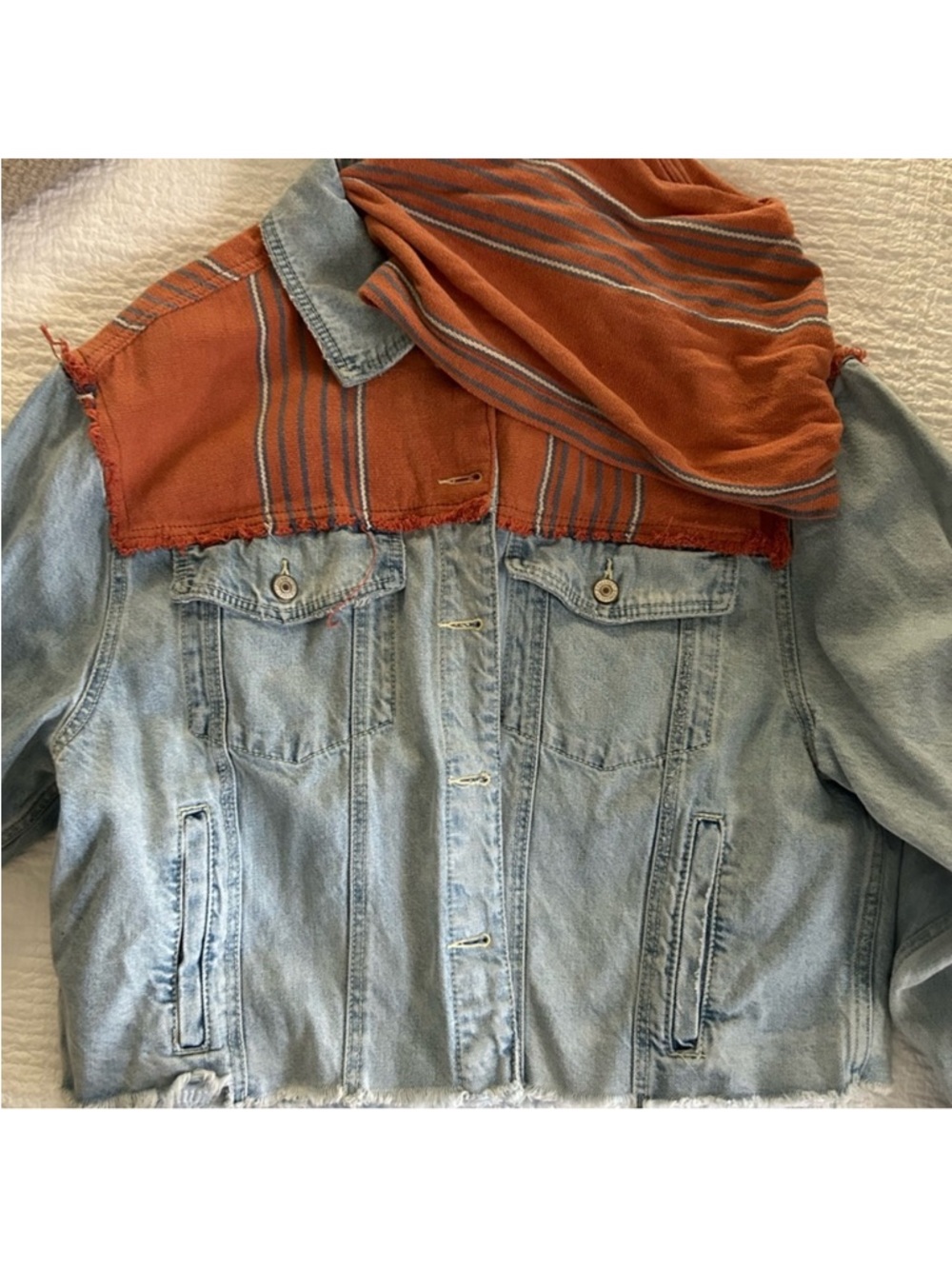 Free People Baja Hooded Denim Jacket Size Medium; Like New - Picture 4 of 9